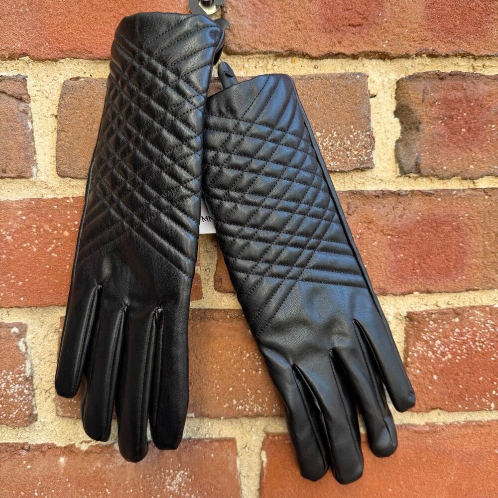 MNG Mango Women's Faux Leather Diamond Quilted Lined Winter Gloves Black S NWT